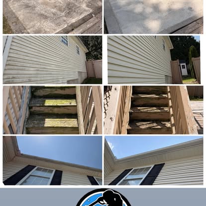 Before and after pressure washing - siding, deck, concrete and gutters in Lehigh Valley PA