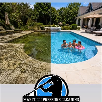 Before and after pool cleaning by Martucci Pressure Cleaning Schnecksville PA