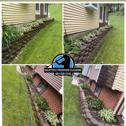 Retaining wall and landscape area cleaning before and after Lehigh Valley